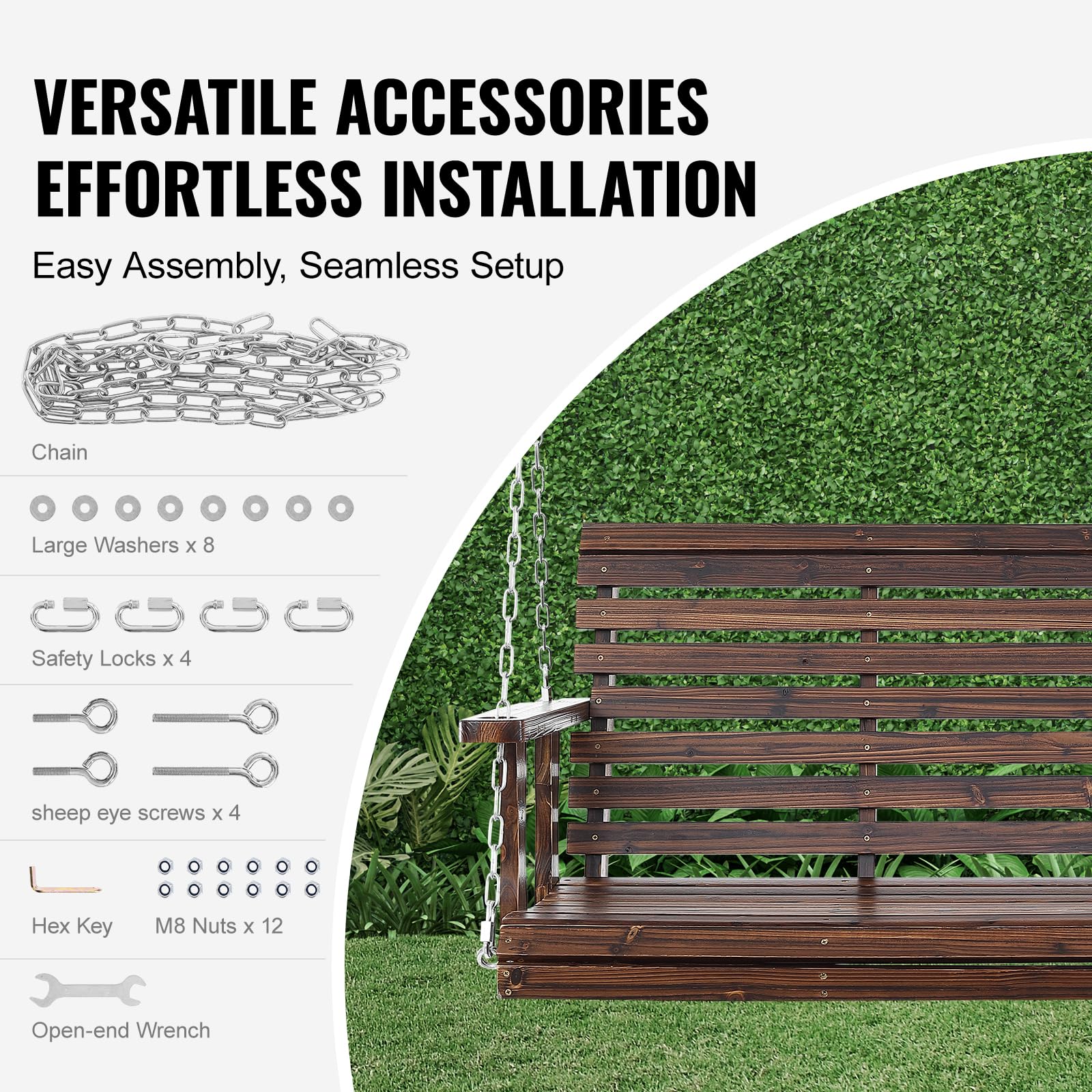 VEVOR Hollywoodschaukel Zedernholz, 1370x710x600mm, Terrassenschaukel für Hof und Garten, verbesserte Tragkraft von ca. 400 kg, robuste Schaukelstuhlbank mit Aufhängeketten für den Außenbereich, Braun
