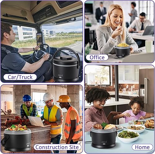 Miniatura 7 de Fiambrera eléctrica para adultos, 40 onzas, calentador de alimentos portátil de 12 V24 V110 V220 V, lonchera térmica para el trabajo, oficina,