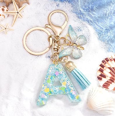 Alfabeto de moda Carta inicial Llavero Tassel Butterfly Colgante Llavero para bolso Bolsos Mujer Chica