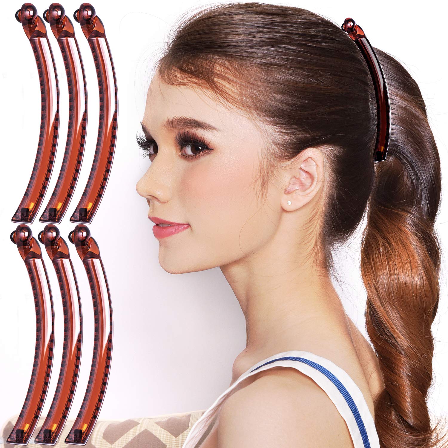 RC ROCHE 6 Pcs Banana Hair Clip Thin Hair Fine Ponytail Maker No Slip Small Claw for Women Secure Grip Jaw Clamp Cute Strong, Medium Brown