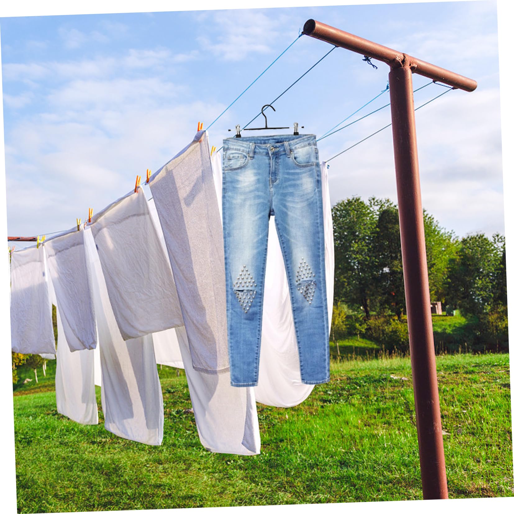JECOMPRIS 10Pcs Non Slip Pants Hangers with Swivel Hooks Space Saving Clothes Rack for Wardrobe Storage Clip Hangers for Skirts and Trousers