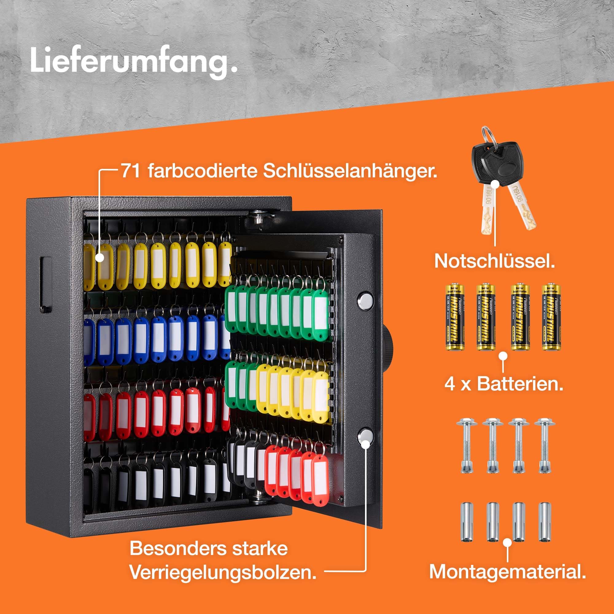 VonHaus Schlüsseltresor mit Zahlocode Wandmontage, Schlüsselkasten für 71 Schlüssel mit Elektronikschloss