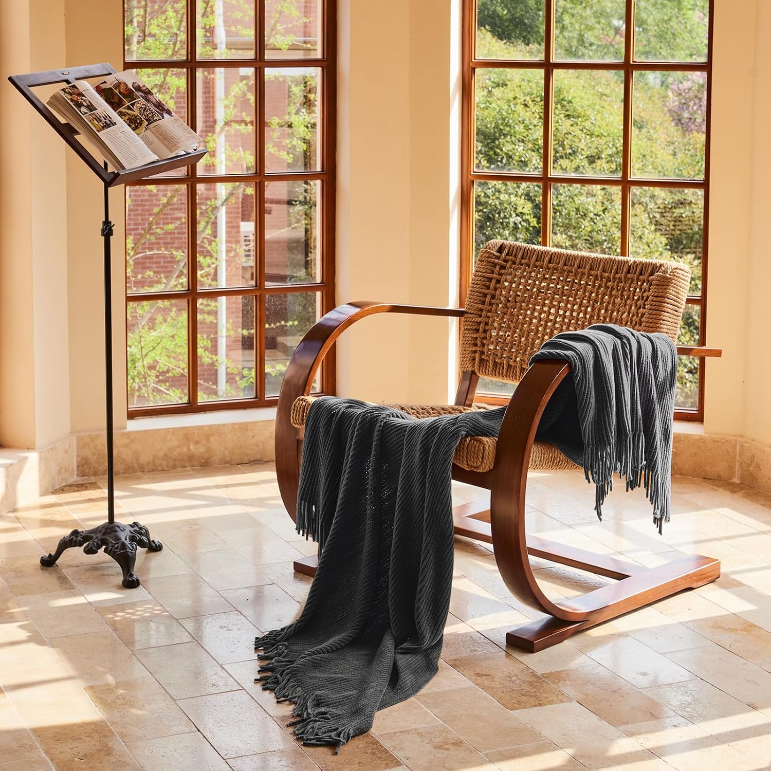 lifein Throw Blanket for Couch, Soft Boho Decor Bed Throw,Cozy Grey Knitted Chenille Small Farmhouse Lightweight Throw (Dark Grey,60 * 80")