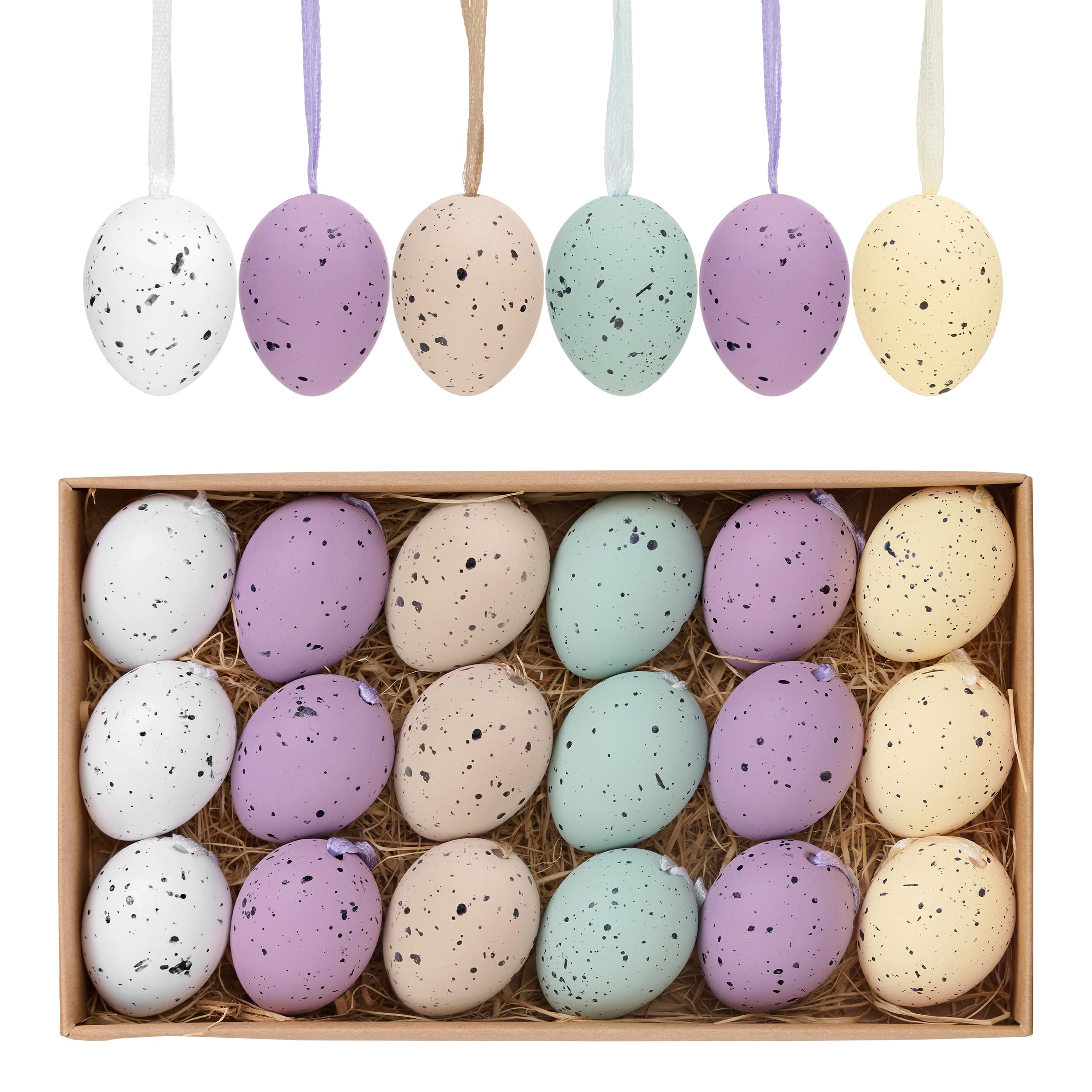 18 Pieces Easter Eggs Hanging For Easter Decoration, 4cm Modern Artificial Mini Easter Eggs For Decoration, Purple Yellow Ornaments For Easter Baskets