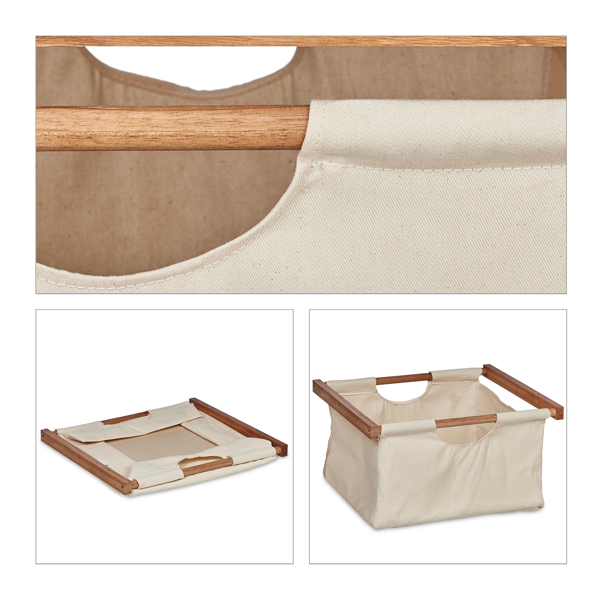 Relaxdays Mobiletto da Bagno con 3 Cestini, Scaffale Salvaspazio, Mobile in Legno, 96x43,5x33,5 cm, Naturale Beige