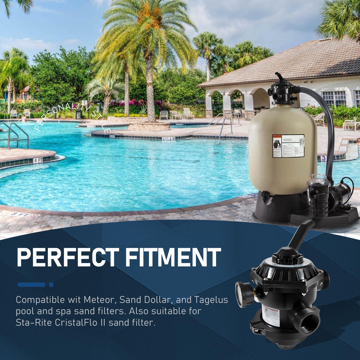 Reemplaza directamente la pieza para válvula estilo abrazadera de 6 vías 262506 de 1-1/2 pulgadas compatible con filtros de arena de piscina y spa de meteorito, Sand Dollar y Tagelus