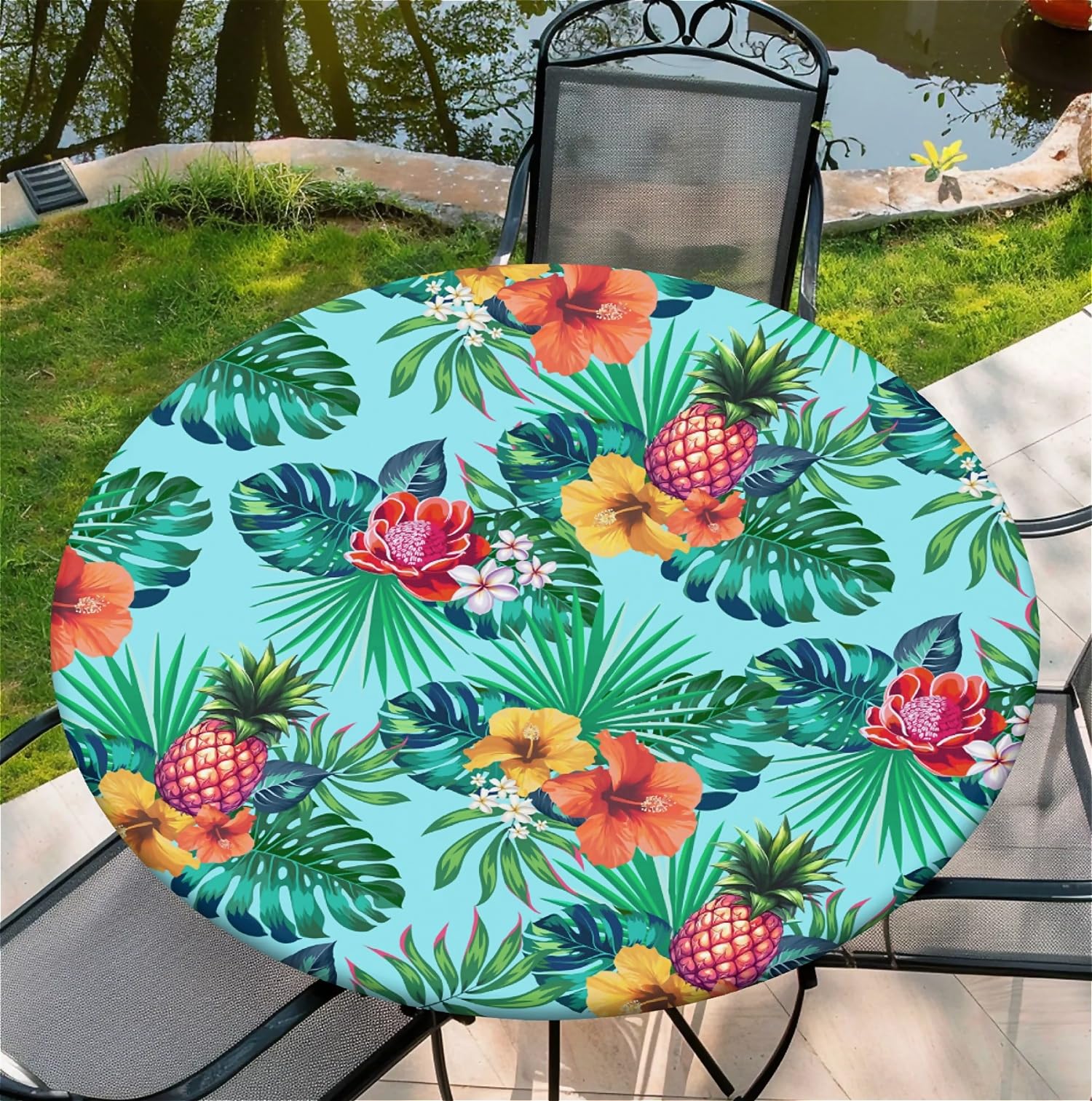 Nappe ronde élastique 150 cm anti-vent pour table de jardin