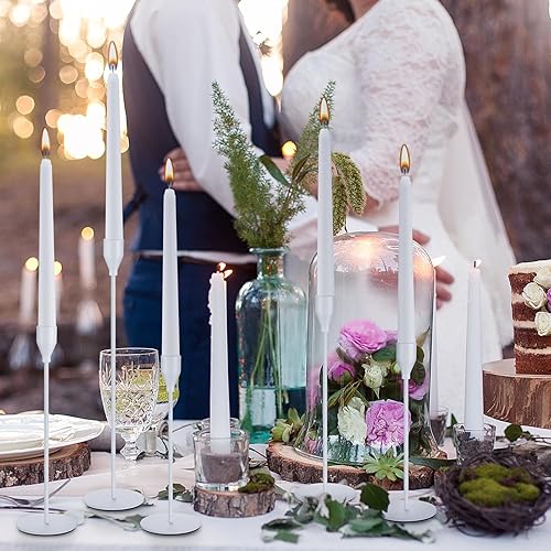 Vista 6 de Inbagi 12 juegos de candelabros a granel con velas cónicas de 0.79 pulgadas de grosor, soportes de velas de metal altos para velas cónicas para San