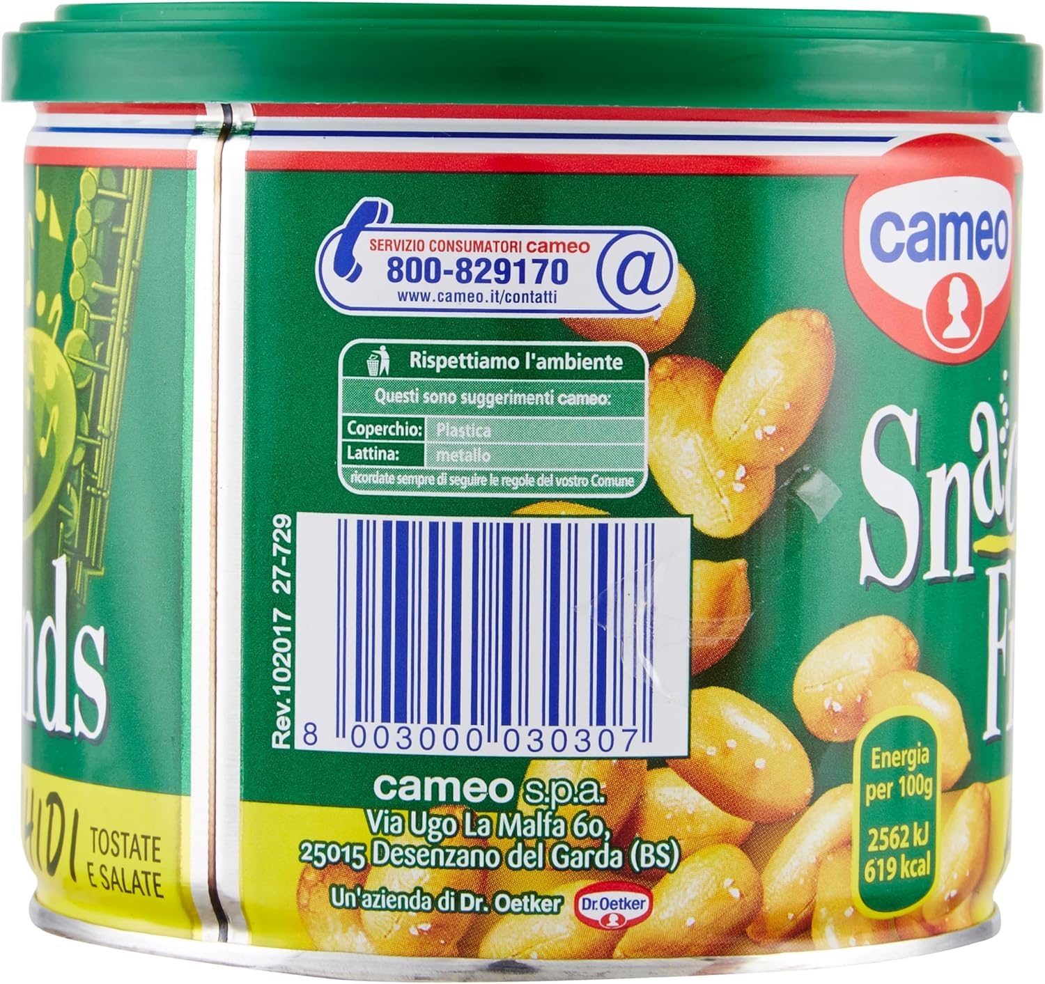 Italian Gourmet Snack Friends Arachidi Snack geröstet salzig 12 x 200g | Croccanti e saporite, vegan, ohne Palmöl, praktische Dose mit Deckel für, Gesamtnettogewicht 2,4 kg + Kostenlos Polpa 400g