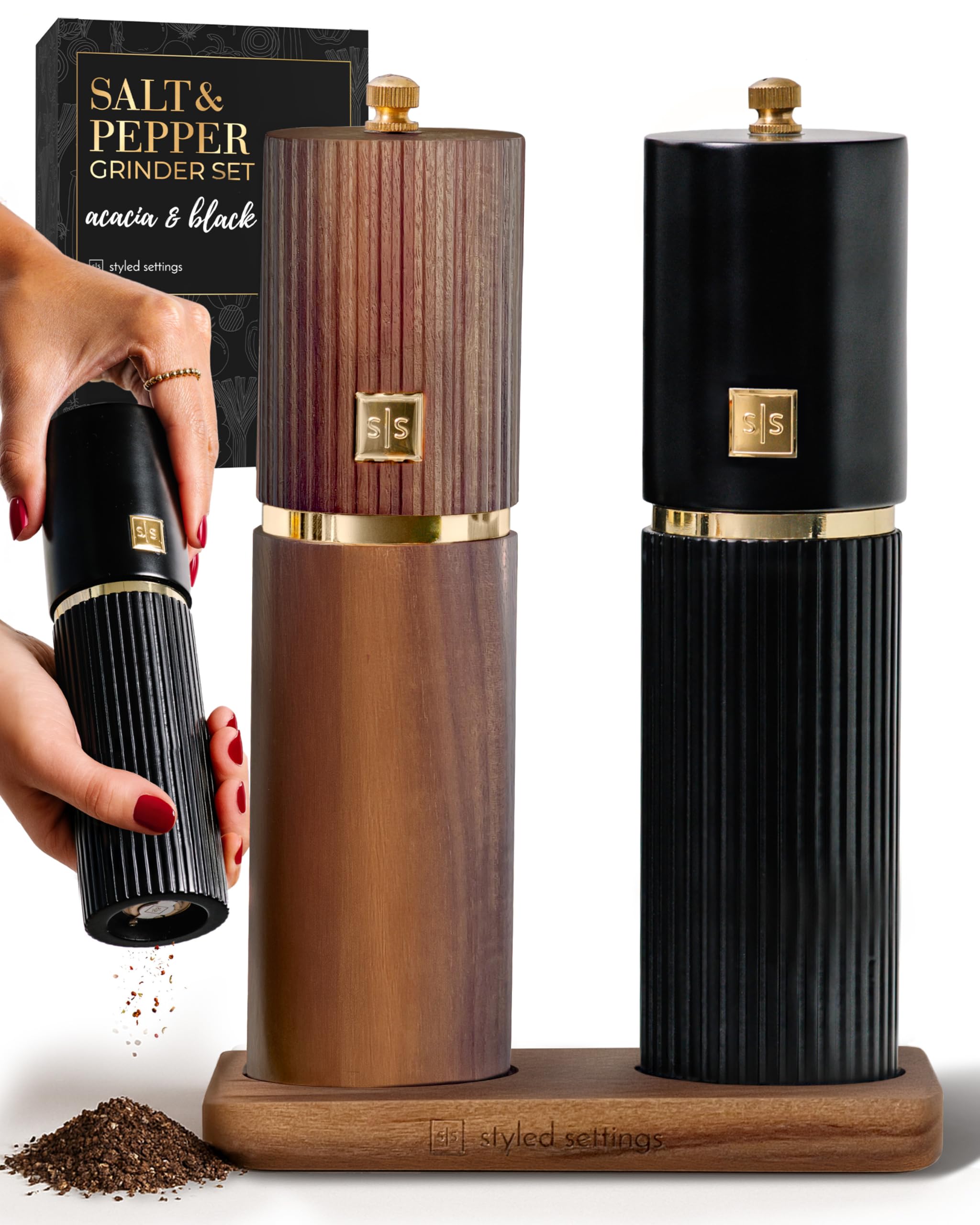 STYLED SETTINGS Wooden Salt and Pepper Grinder Set