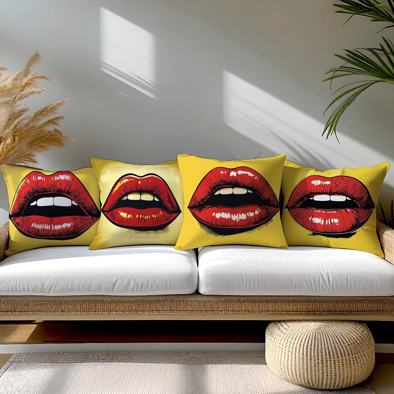 Funda Cojin 80x80cm, Cojines Sofa Champán Cojines Sofa con Relleno Incluido Labios Juego de 4 con Cremallera Invisible Cojin Sofas Decorativas Cuadradas Lino Para Sala de Estar JardíN Fundas 6L-125