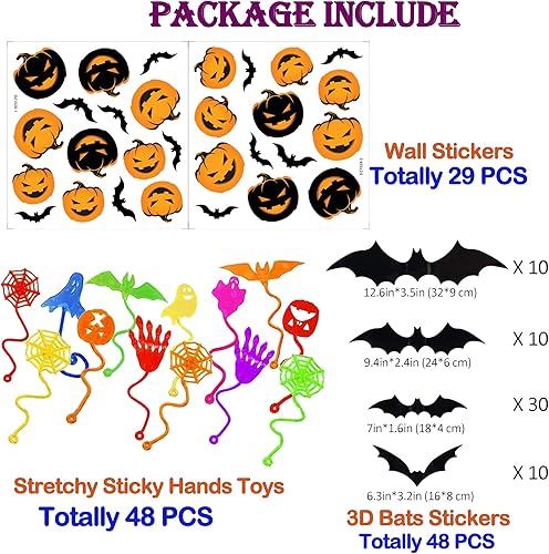 Miniatura 2 de Juego de 129 suministros de decoración de Halloween, incluye 60 calcomanías de murciélagos 3D, 18 calcomanías de pared de calabaza, 11 calcomanías