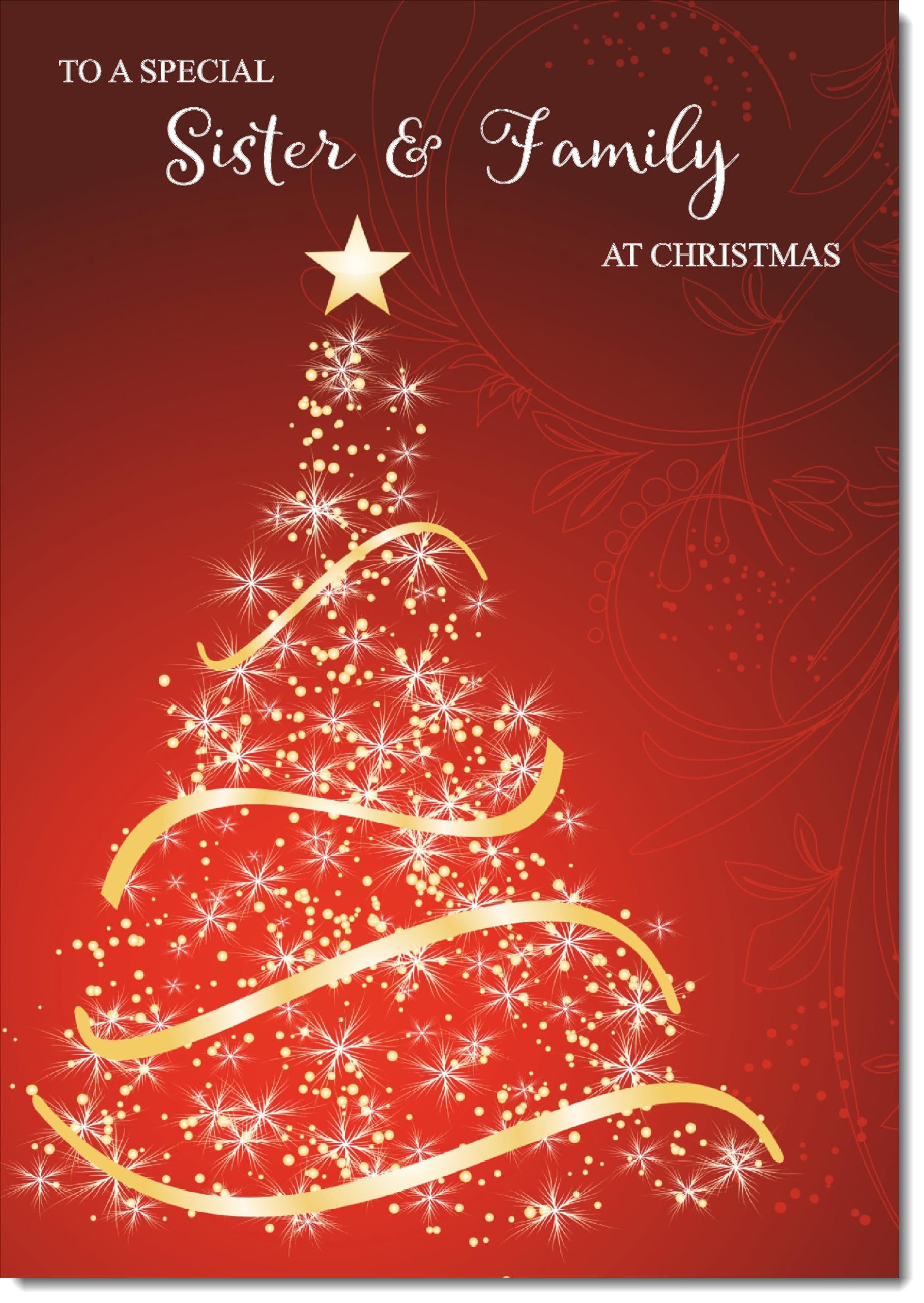 doodlecards Sister and Family Christmas Card Red Abstract Christmas Tree Large A4 Size Christmas Card for Sister & Family with Plain Envelope — image 1