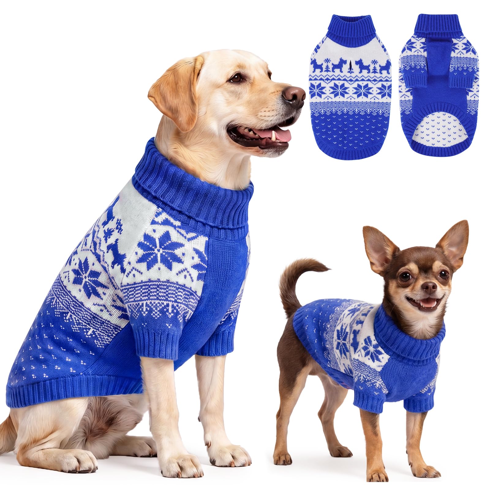 OUOBOB Dog Christmas Sweater, Warm Knit Pullover for Chihuahua, Blue XS