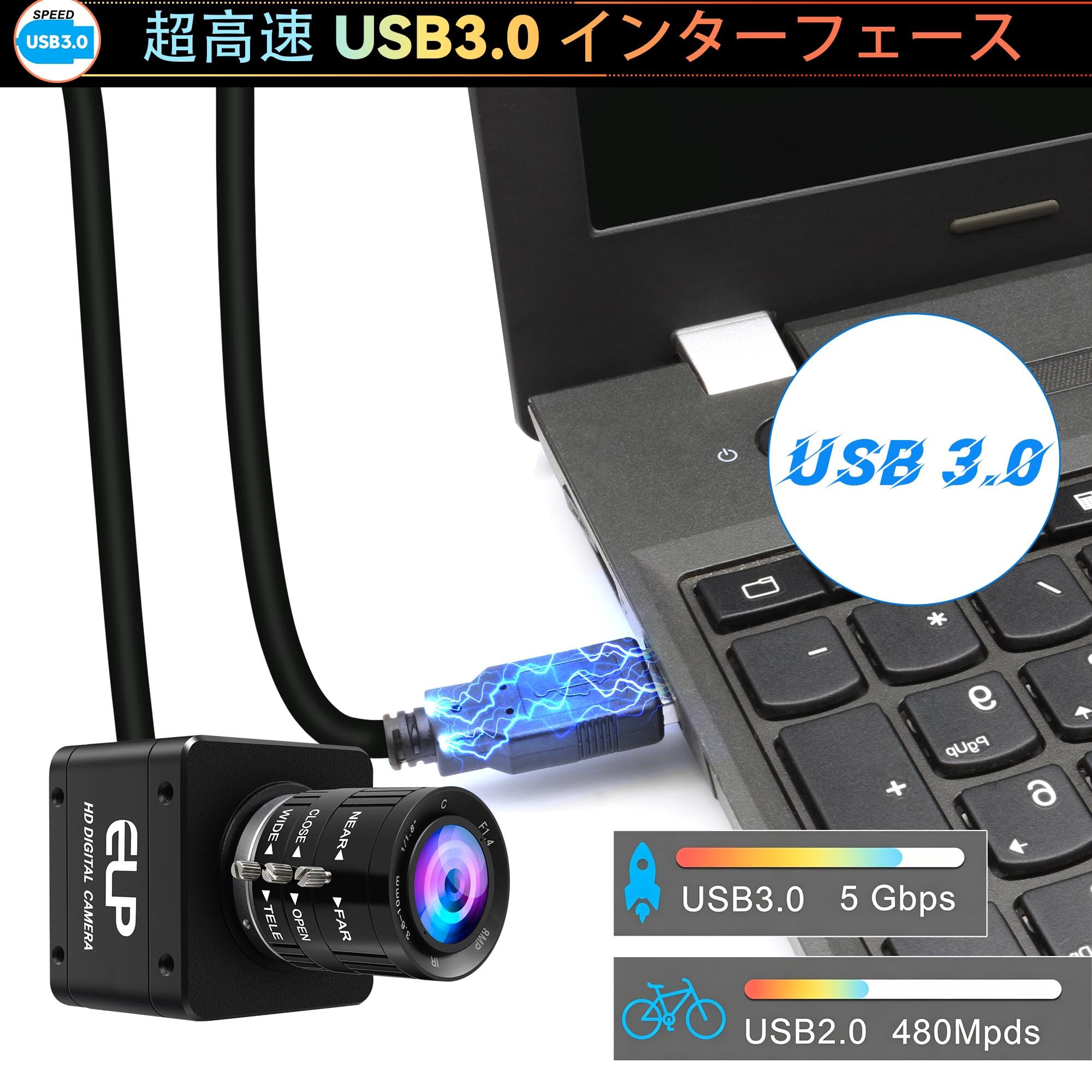 Amazon.co.jp: ELP 200FPS グローバルシャッター USB3.0カメラ 手動