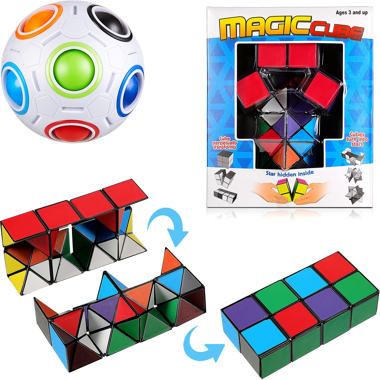 Magic Star Cube, 2 Pieces Fidget Sensory Toys Set, Magic Star Cube and Rainbow Puzzle Ball Handheld Stress Relief Toys Novelty Fidget Toys for Students and Adults, Classroom Rewards