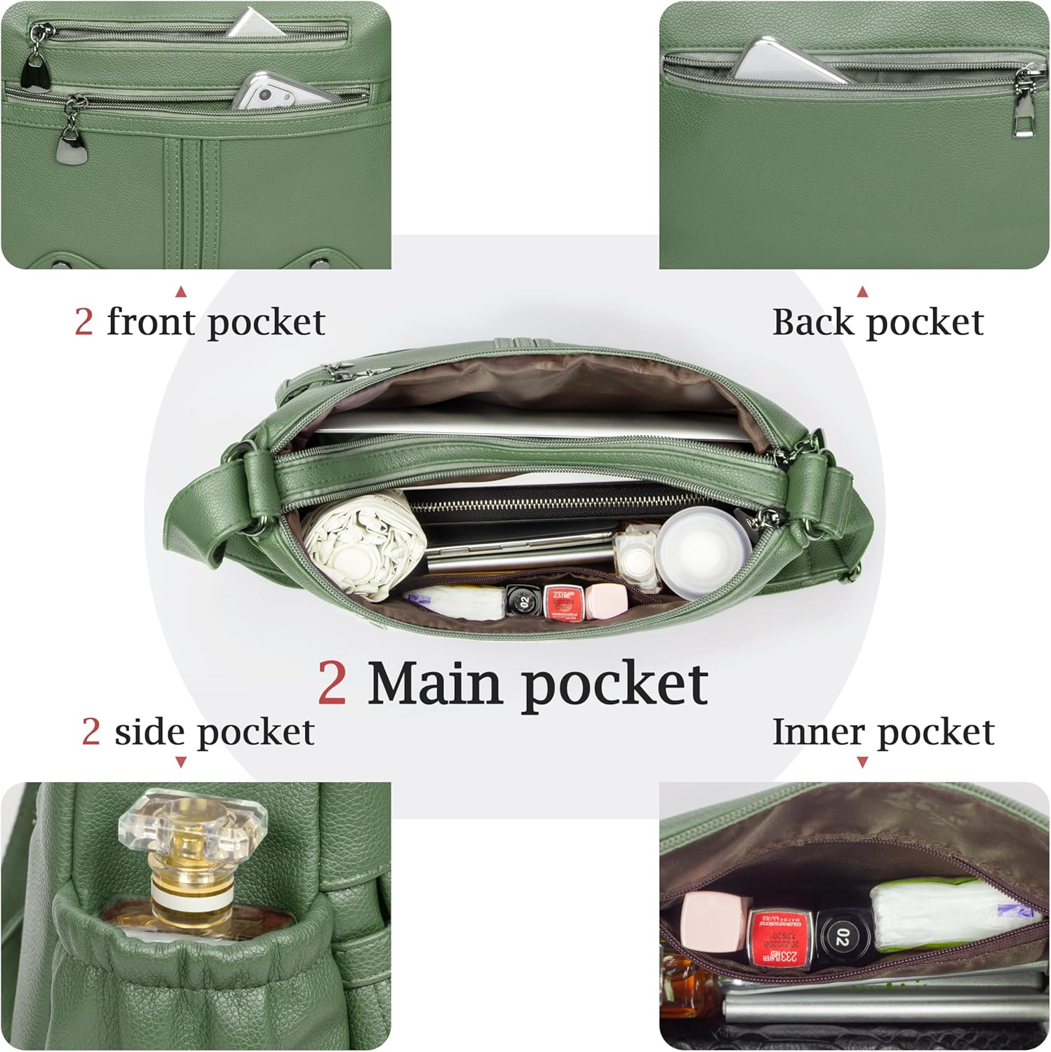 Women Soft PU Leather Shoulder Handbag Multi Pocket Crossbody Bag Ladies Medium Roomy Purses Fashion Tote Top Handle Satchel - Image 6