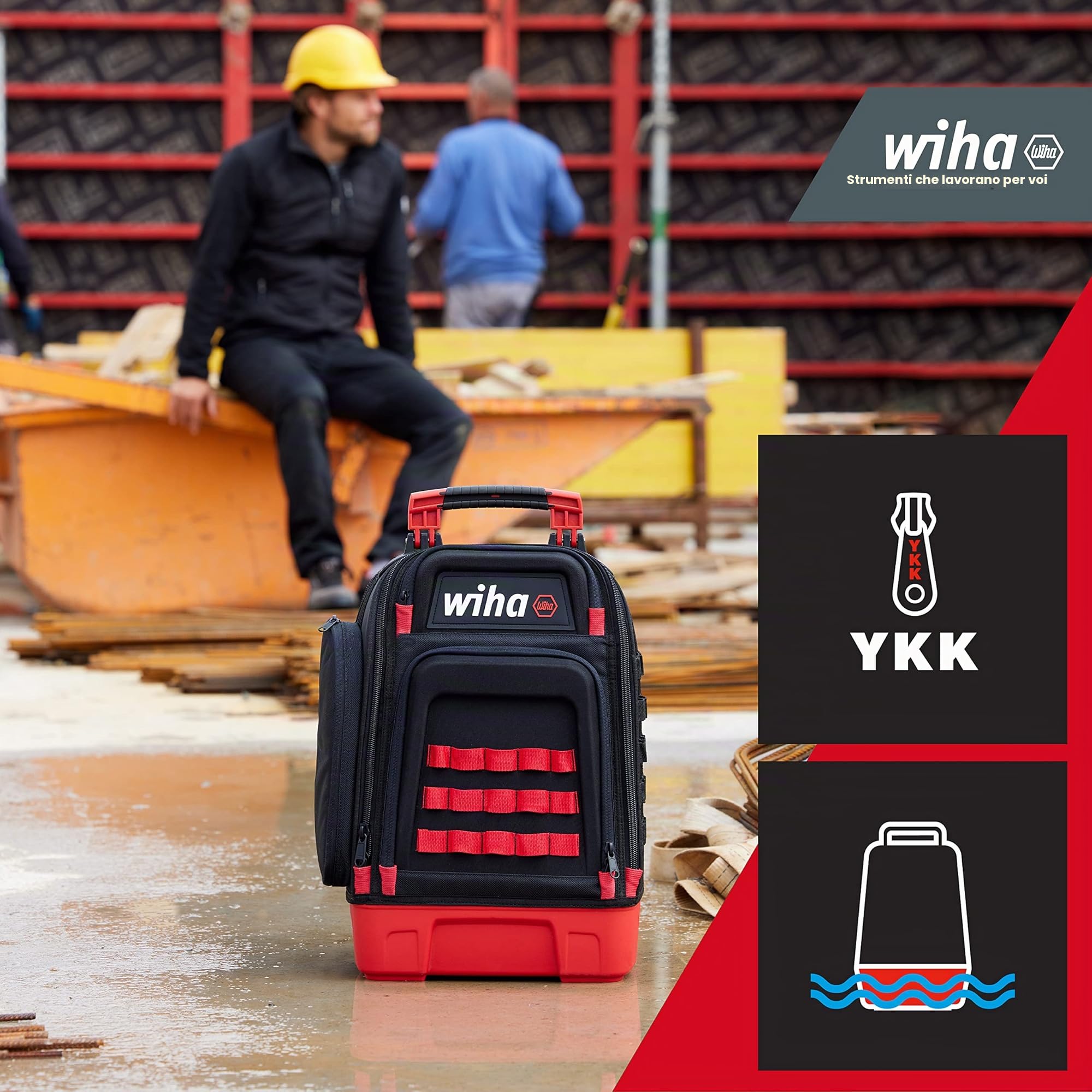 Wiha Zaino meccanico, 43 pezzi, con dotazione di base meccanica, fondo stabile, con scomparto per laptop, tasche per accessori (45529)