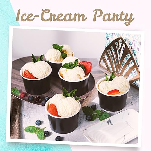 Miniatura 2 de MATICAN Vasos de papel para helado, paquete de 100 cuencos desechables de postre de 5.5 onzas para bebidas calientes y frías, 5.5 onzas, color negro
