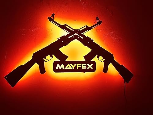 Miniatura 5 de Arte de pared de rifle Ak47 personalizado con luces LED RGB, decoración para amantes de las armas, pieza de arte militar, arte de pared de arma de