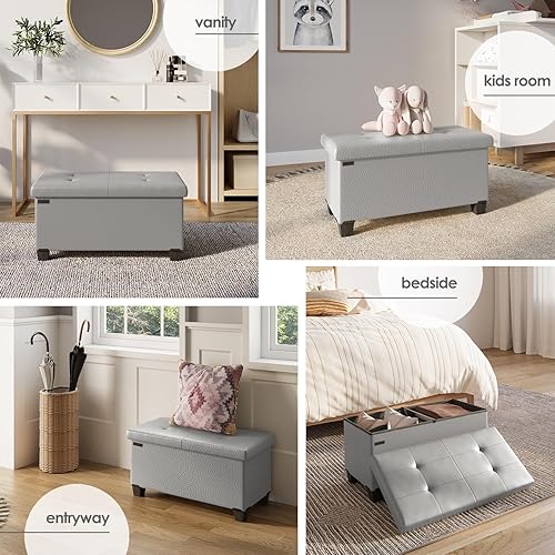Miniatura 301 de Otomana plegable para dormitorio o sala de estar, con contenedores de almacenamiento, reposapiés para el extremo de la cama, soporta hasta 660 lb,