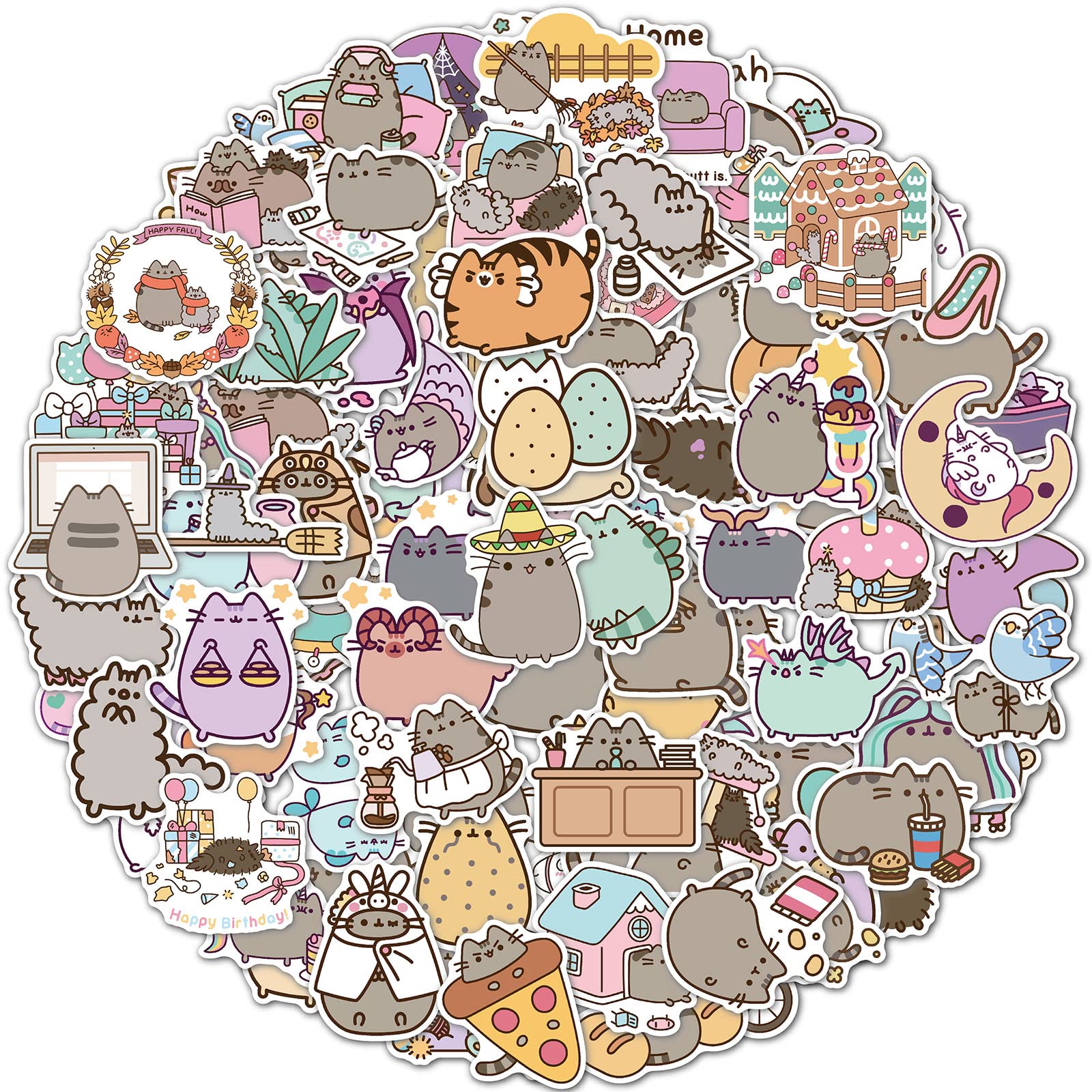 Linnyio Chat De Dessin Animé Spatial Feuilles De Ruban Adhésif Stickers