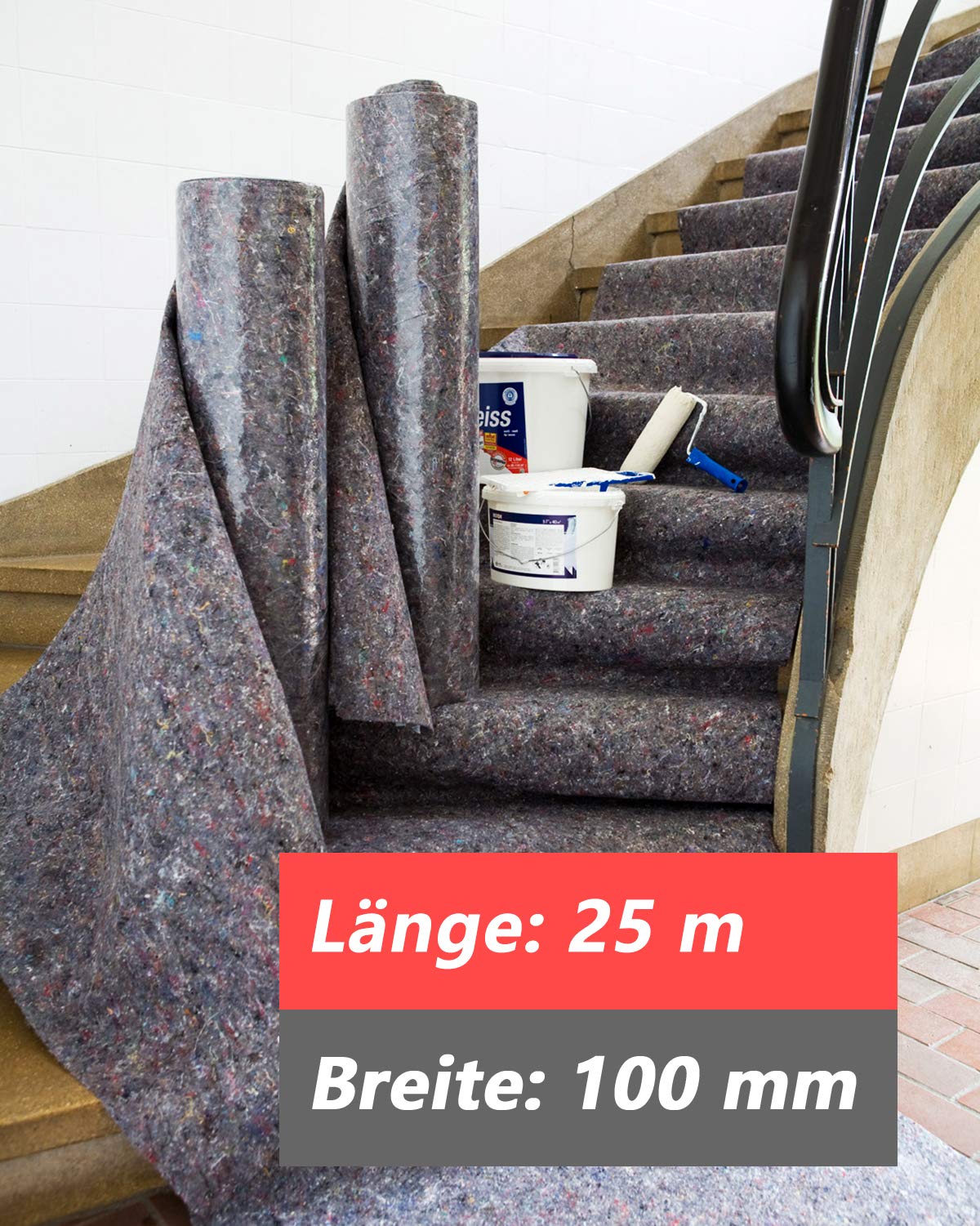 Malervlies Tapete 25m × 1m, Abdeckvlies mit wasserdichter Antirutschbeschichtung, Oberflächenschutz für Maler, 2 Rollen