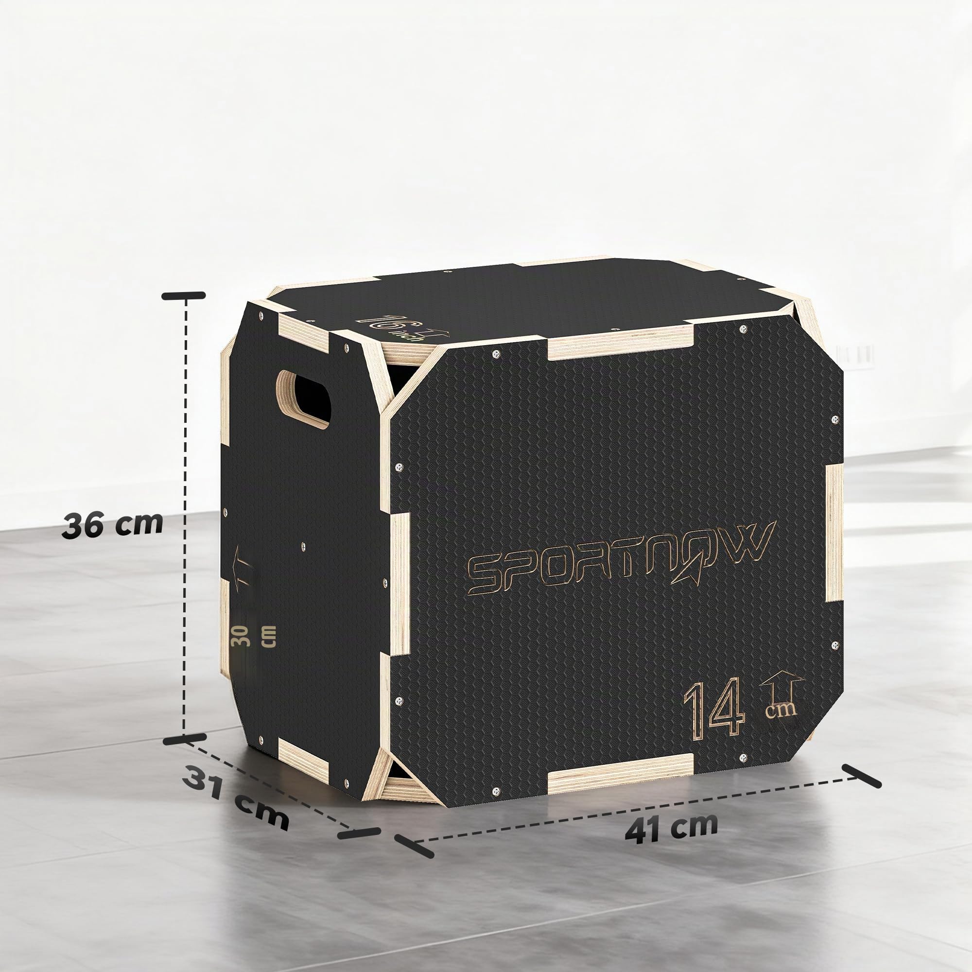 SPORTNOW Cassetto pliometrico in legno 3 in 1, piattaforma in scatola pliometrica con 3 altezze regolabili, manici, senza angoli, allenamento di salto, forza, per casa, palestra ed esterno