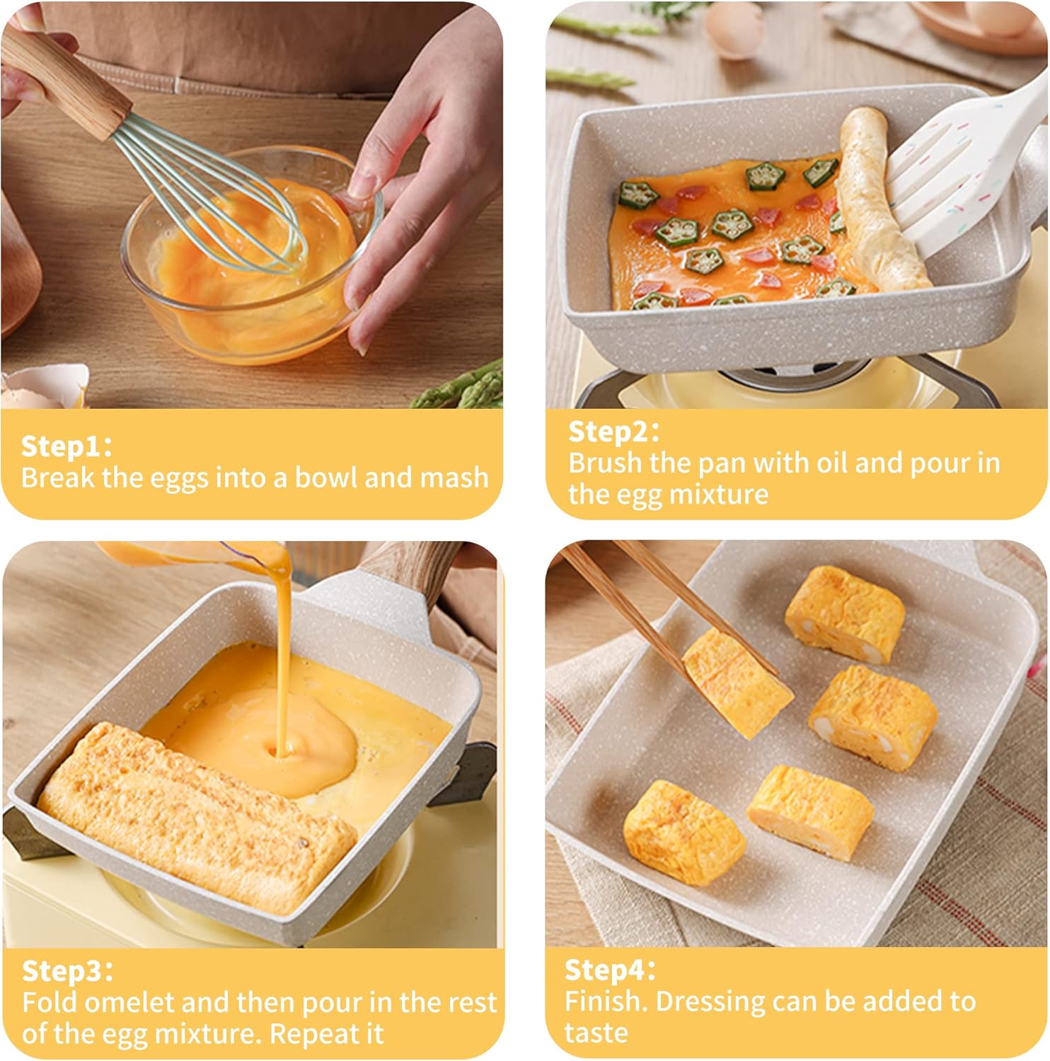 Lonffery Tamagoyaki Pan Nonstick Japanese Omelette Pan, 7" x 6" Egg Pan Rectangle Egg Frying Pan with Anti Scalding Handle, Silicone Spatula & Brush, White : Everything Else