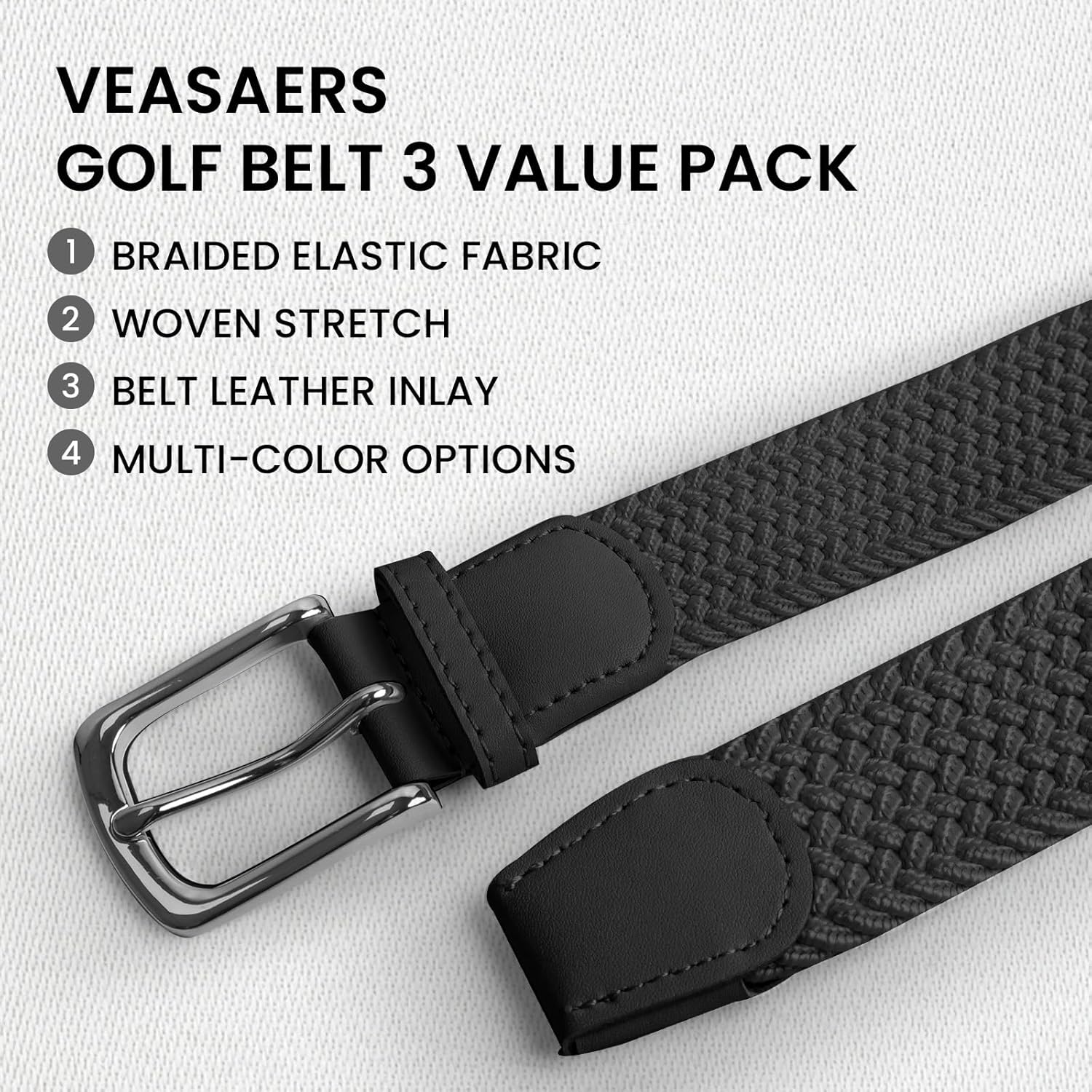 Golf Belts for Men Women 2/3 Pack Braided Elastic Fabric Stretch Canvas Woven Belt for Sports Hiking - Image 2