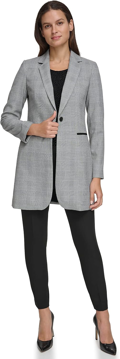 Tommy Hilfiger Women's Long Plaid Fitted Single Button Blazer - Image 2