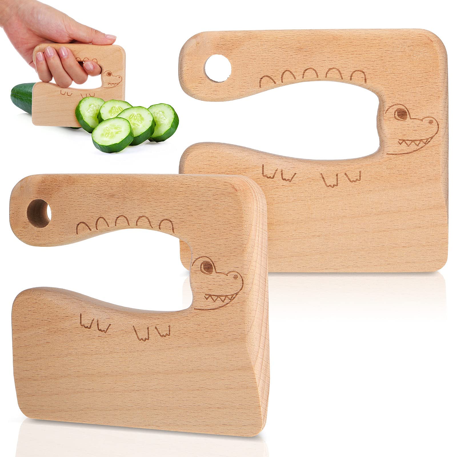KASTWAVE Wooden Kids Cooking Knives, Kitchen Toys Kids Wooden Knife Cutter Vegetable and Fruit Cutter for Kids Pretend Role Play for Fruits, Bread, Cakes, 2 Pieces