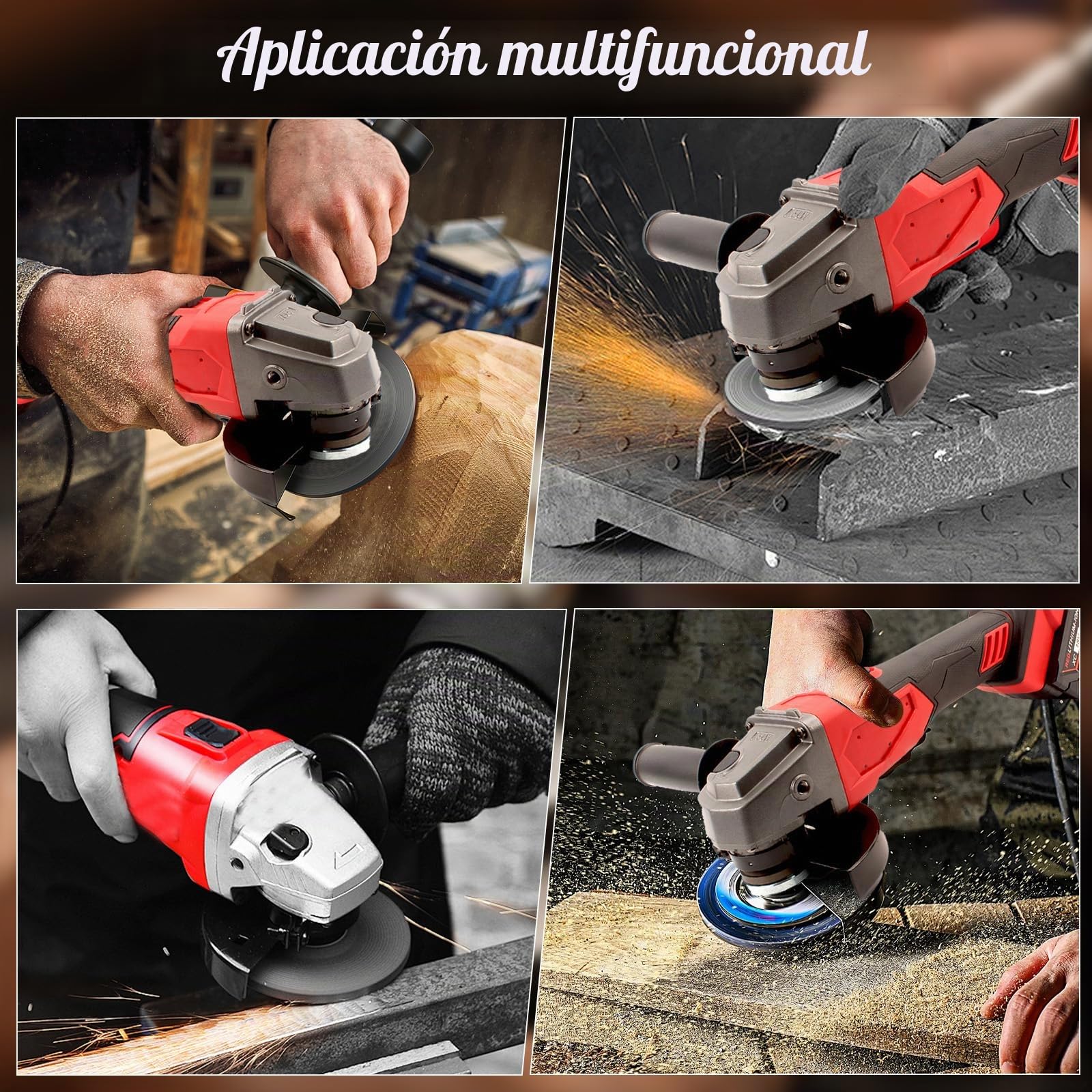 Amoladora Angular Kamanan con Batería para Milwaukee de 18 V, Diámetro de Disco 125 mm, 8000 rpm, Profundidad de Corte, Herramienta de Lijado Sin Escobillas, Incluye 6 Discos de Lijado, Sin Batería