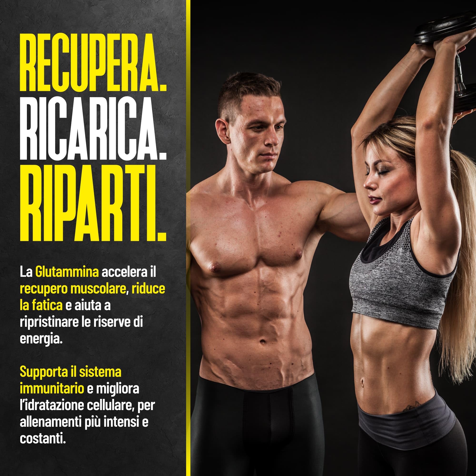 ProAction Glutammina in Polvere | L-Glutammina 100% Pura | Recupero Muscolare & Energia Post-Allenamento | Senza Glutine & Lattosio | 70 Porzioni | 500g