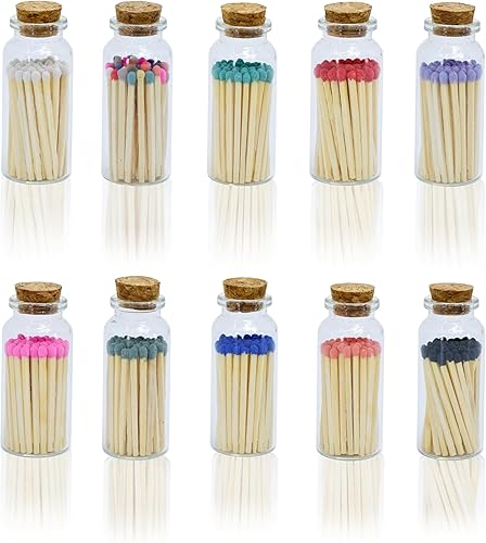 Chandler Studio Más de 40 fósforos de seguridad en frasco, frasco de vidrio Strike On Bottle de cerillas de 2 pulgadas (10 botellas, tarro de 40