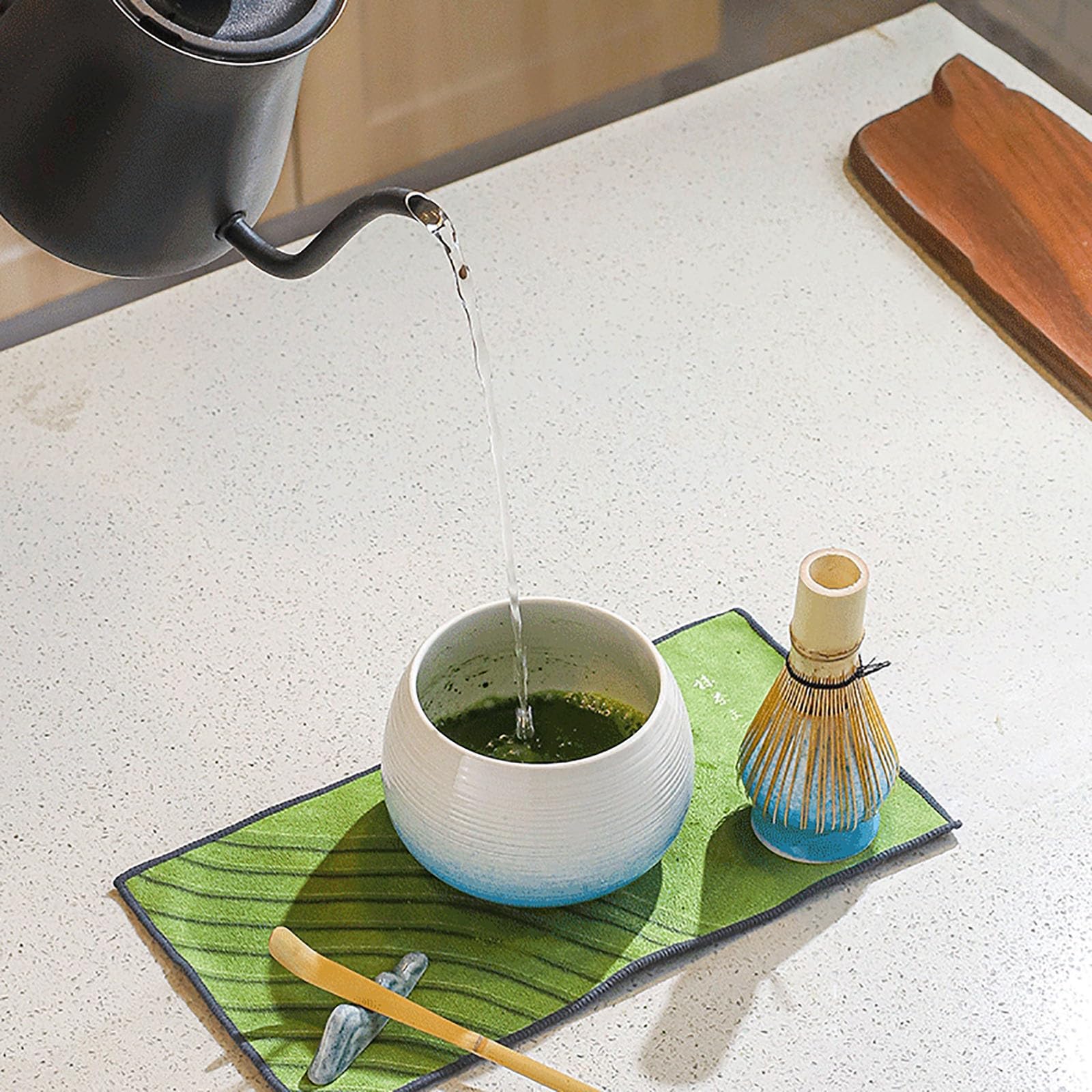 Kit Complet De Cérémonie De Thé Matcha 7 Pièces Complet Matcha Kit 7 Pièces, Bol Bec Verseur, Bambou Fouet, Support, Cuillère, Tamis INOX Et Accessoires - Idéal Cadeau(A)