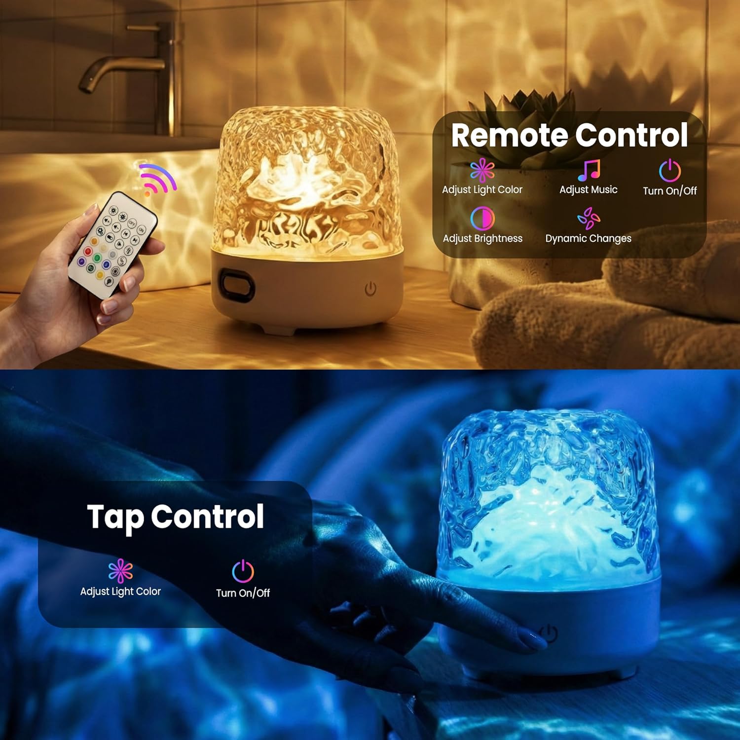 Shower Lamp Waterproof, SPA-Like Ocean Shower Light with Bluetooth Speaker for White Noise and Music, Bathroom Lamp with 16 Color Ocean Wave Projector for Inside Shower&Bathtub, Touch&Remote Control