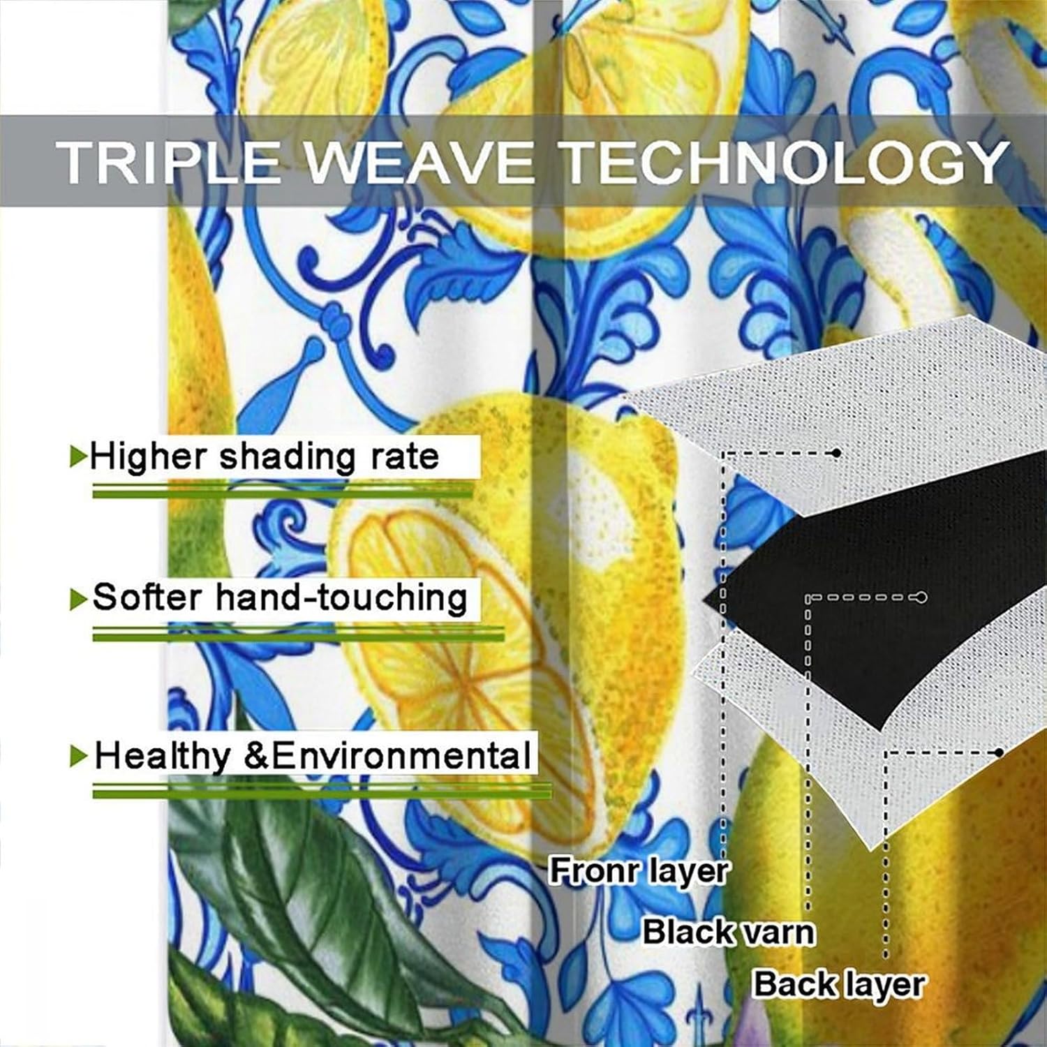 Yellow Lemon Blackout Window Curtains, Modern Plant Green Leaves Cute Fruit Farmhouse Window Drapes, for Living Room Bedroom Kitchen 21(W)*45(L) 2 Panels