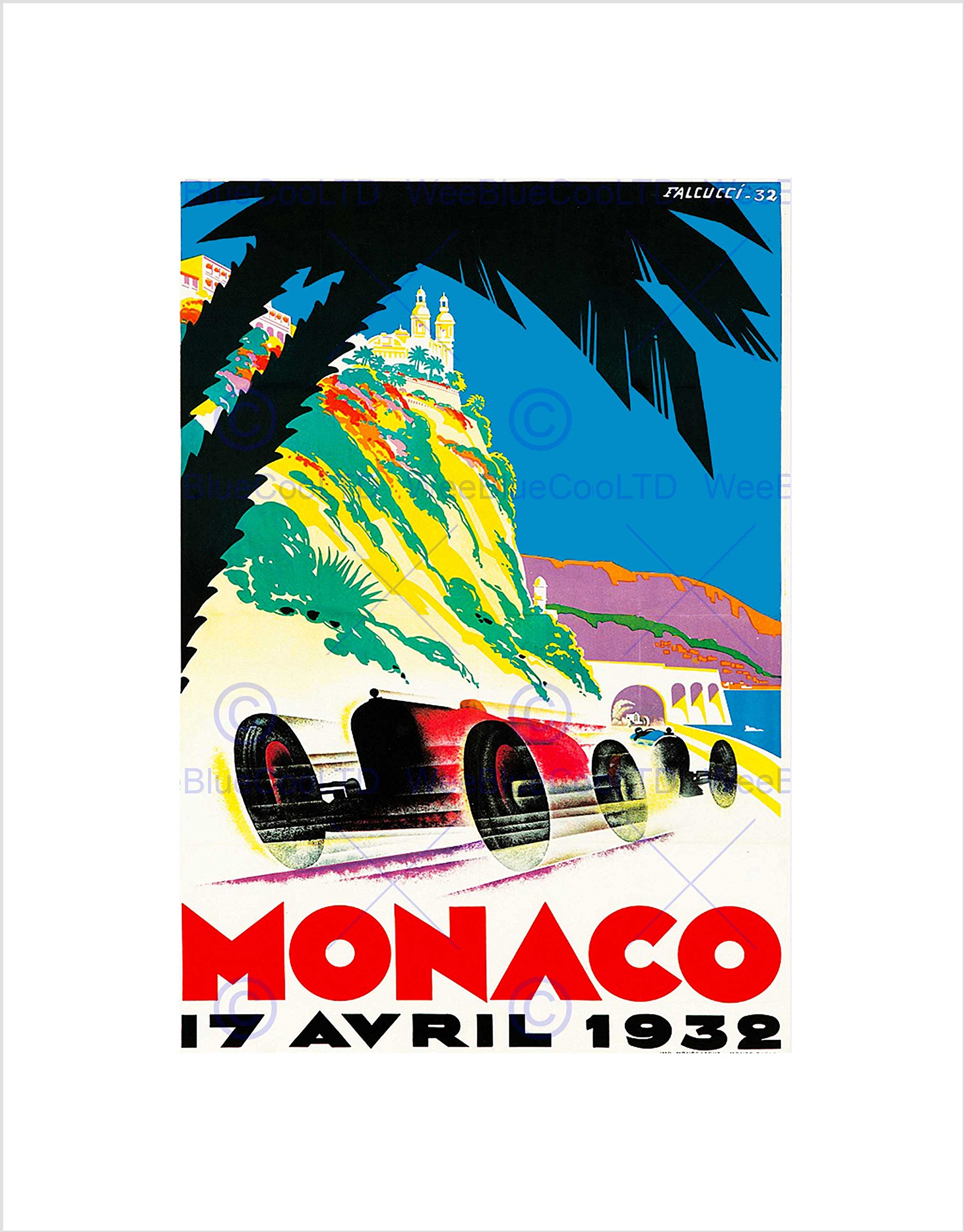 Wee Blue Coo SPORT AD MONACO GRAND PRIX MOTOR RACE 1932 MONTE CARLO FRAMED PRINT B12X7259