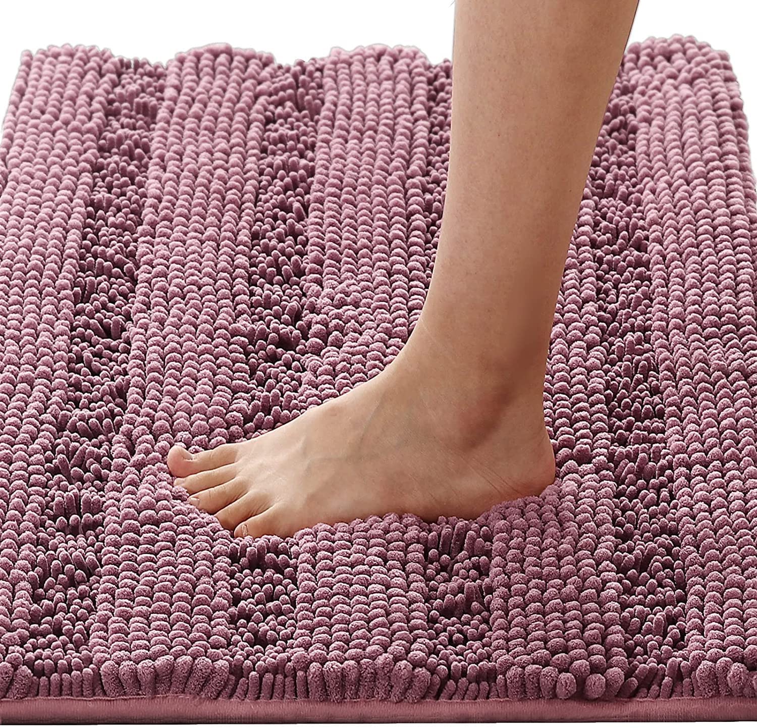 Tappeto Bagno Righe In Ciniglia Tappetino da Bagno Extra Morbido e Assorbente In Microfibra Shaggy Tappeto Antiscivolo da Bagno ad Asciugatura Rapida Lavabile (Malva,60 x 90 cm)