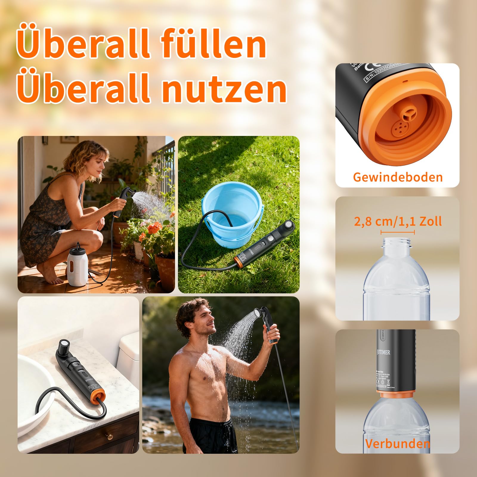 Tragbar Po Dusche Elektrisches Bidet, 2.5L Wassertank für Reise Outdoor & Wandern, ersetzt Feuchtes Toilettenpapier, ideal für Männer, Frauen, Schwangerschaft & Reisen,Duschbrause