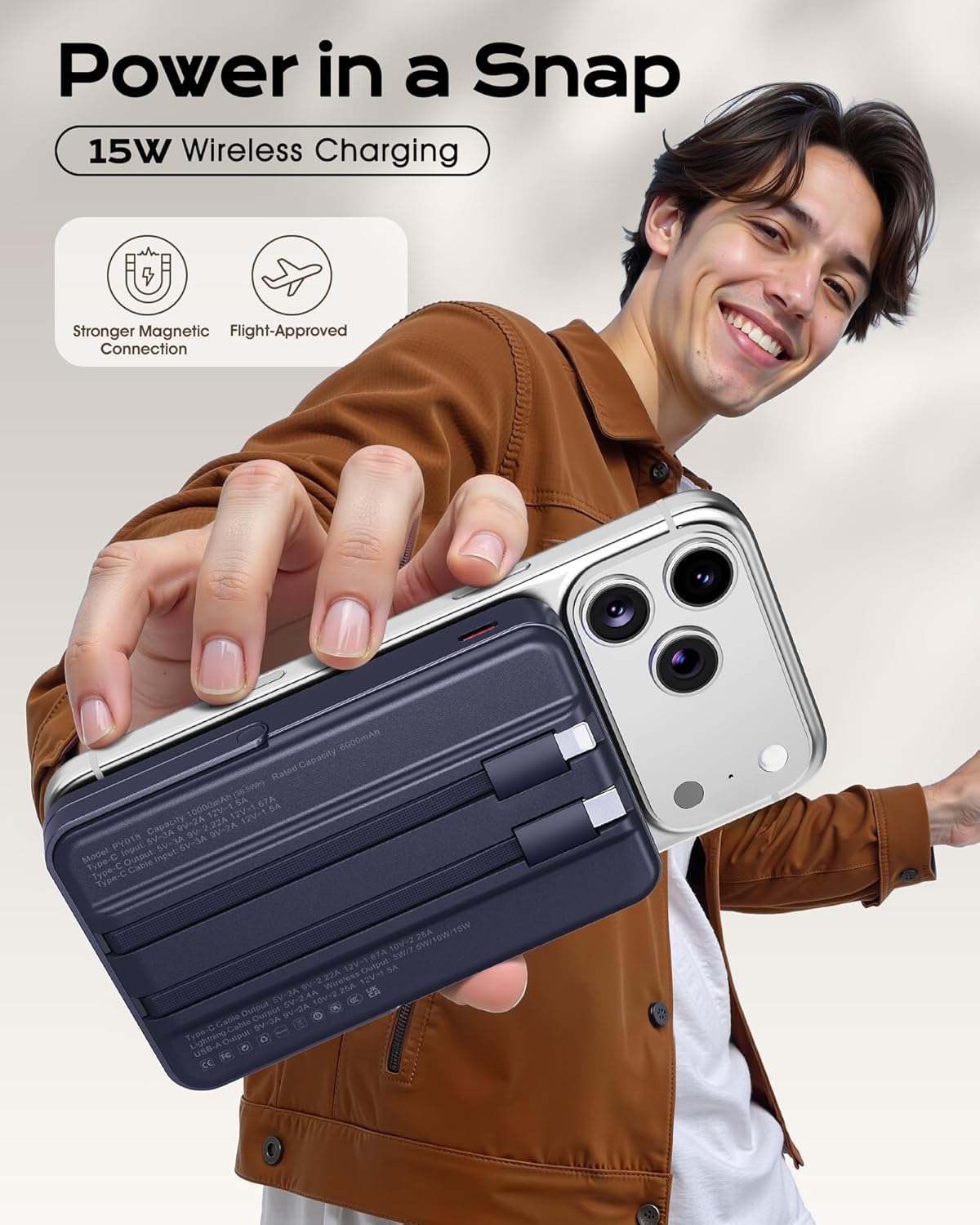 for Magsafe Portable Charger, 10000mAh Magnetic Power Bank with Foldable Stand, PD 22.5W Fast Charging with USB-C Cable, Wireless Portable Charger for iPhone 17/16/15/14/13/12 Series, Blue - Image 3