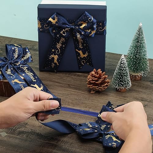 Miniatura 6 de 12 lazos elásticos de Navidad con lazos, lazos de regalo elásticos ajustables, lazos de cinta de grogrén rojo de Navidad para cajas de regalo de