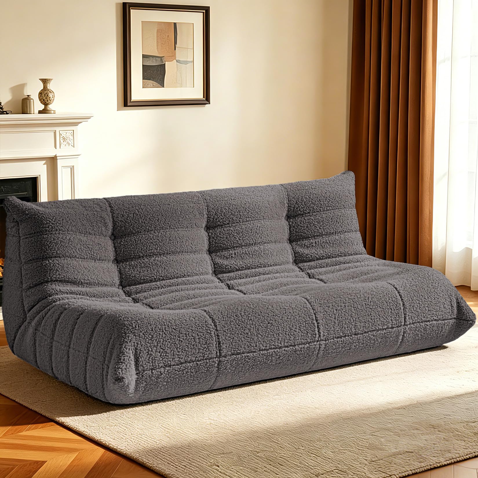 HABUTWAY Bean Bag Chairs Fireside Lazy Floor Sofa,3 Seater,Grey