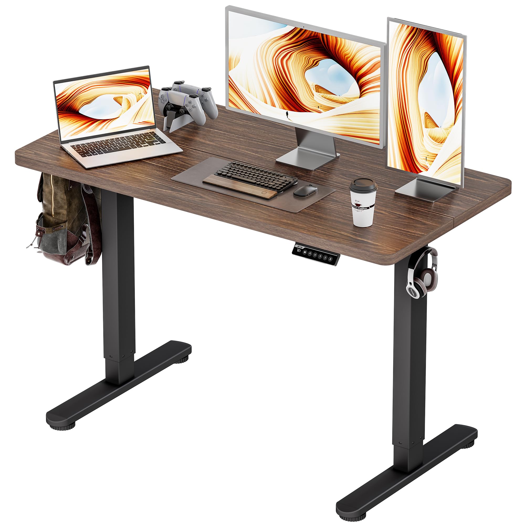 BIZUM Electric Standing Desk 120x60cm Gaming Desk 3 Memory with Splice Board, 70–115cm Lift, 2 Hooks, 80kg Load, Computer Workstation, Walnut — image 1