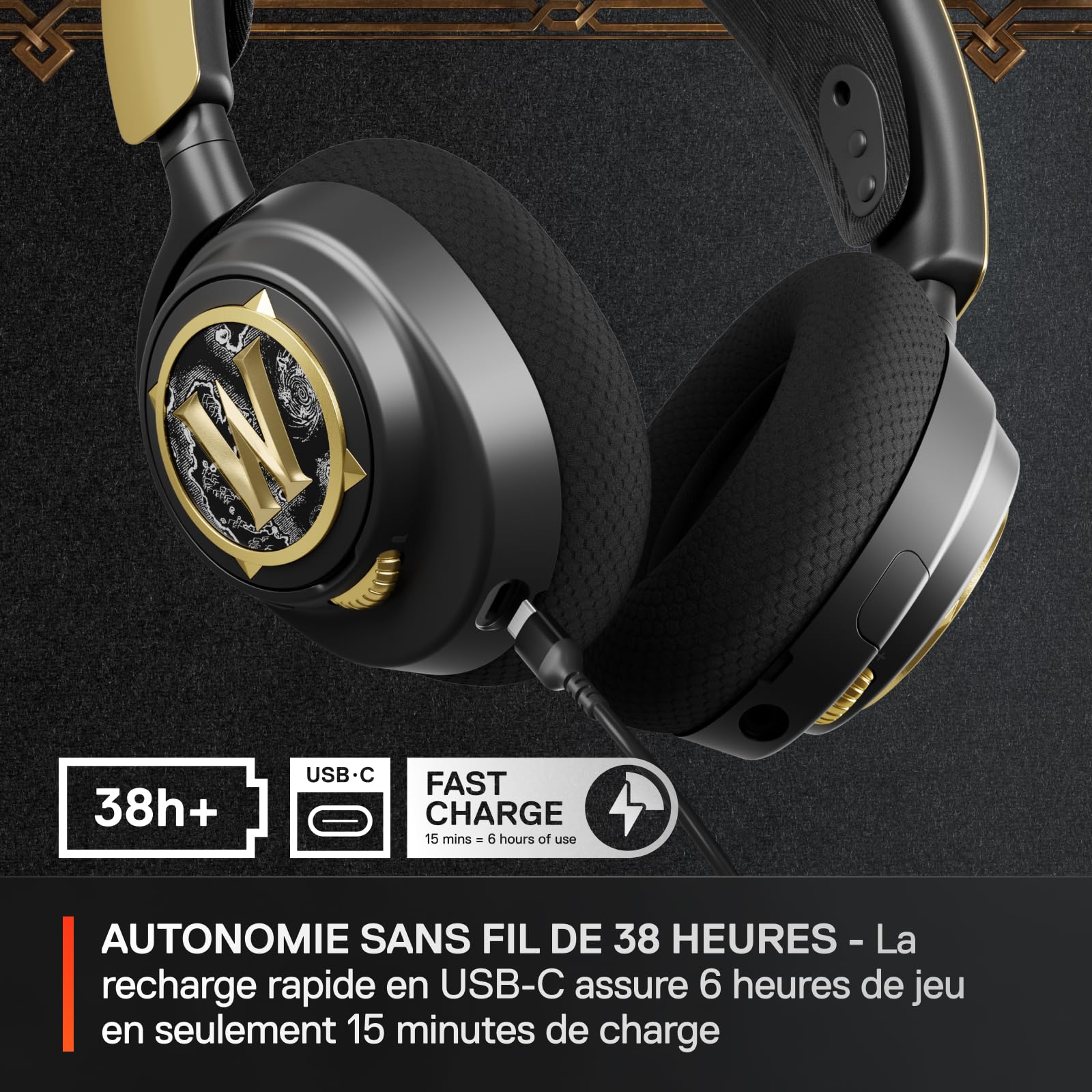 SteelSeries Arctis Nova 7 - Casque sans Fil Multi-Plateforme - World of Warcraft Edition - Objets en Jeu Inclus - 2,4 GHz + Bluetooth mixable - Batterie USB-C 38h - PlayStation, PC, Switch