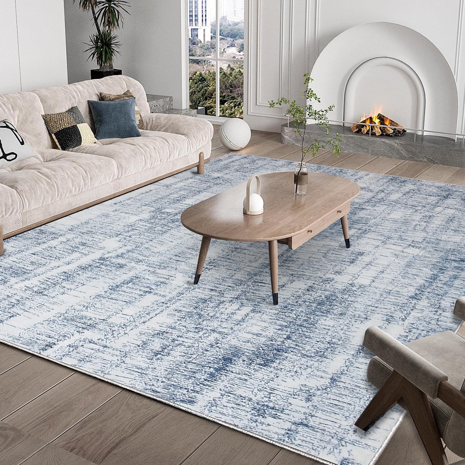 Tinyboy-hbq Tappeto Salotto Moderno Lavabile Tappeto Camera da Letto Tappeto Pelo Corto Antiscivolo Morbido Tappeti Moderni Soggiorno Grandi (Astratto Azzurro/Multi, 270 x 360 cm)