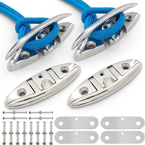 Tacos plegables de acero inoxidable 316 de 5 y 6 pulgadas (2 tamaños), tacos de muelle de barco de grado marino con pernos de acero inoxidable y