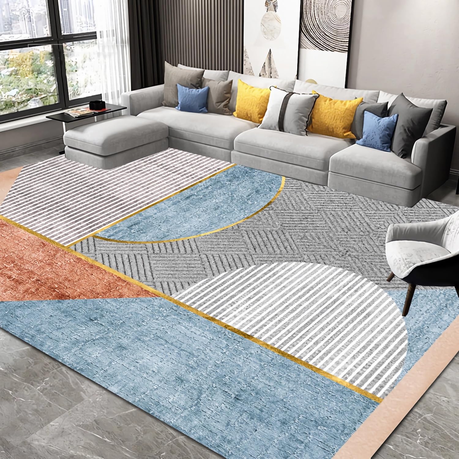 Soggiorno moderno Tappeto antiscivolo durevole Design inchiostro blu grigio rosa,passatoie per cucina tappeto moderni soggiorno 160x230cm