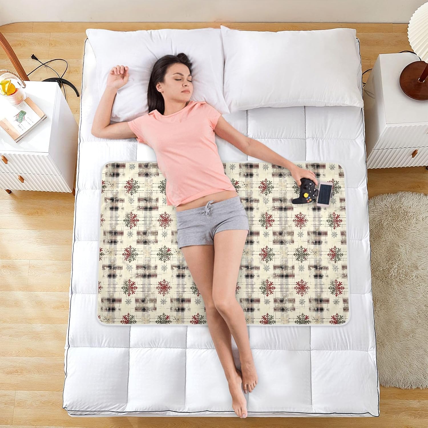 Retro Snowflakes Christmas Extra Large Resuable Toddler Mattress Pads Highly Absorbent Sheet Cover Underpads Non-Slip Pad Liner for Infant Baby , 52" L x 34" W